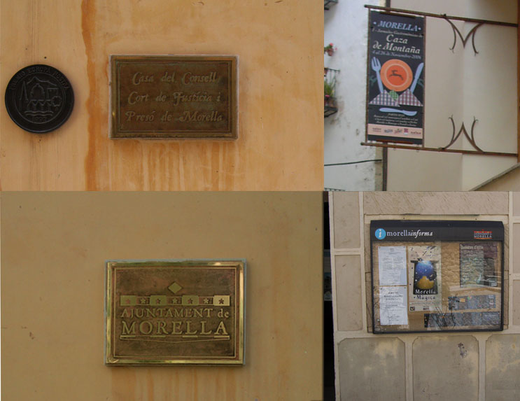 AYUNTAMIENTO DE MORELLA.Placas fachada frontal Ayuntamiento. Vitrina informativa. Expositor fachada