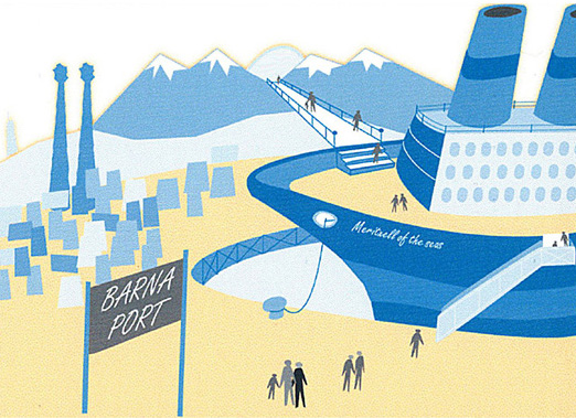 Ilustracion para revista. Cruceros con destino Barcelona y el Pirineo. ANDORRA